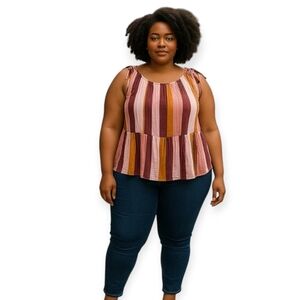 Lane Bryant Woven Gauzy Striped Sleeveless Peplum Top